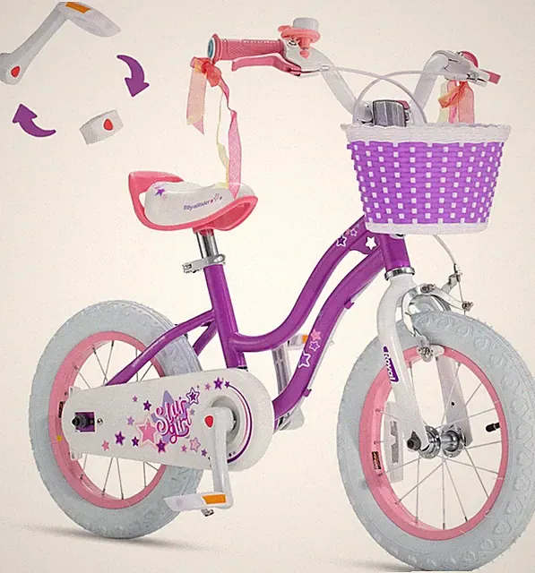 RoyalBaby EZ Stargirl 12” Girls Bike 2-in-1 Balance & Pedal Purple Ages 3-4 /NEW