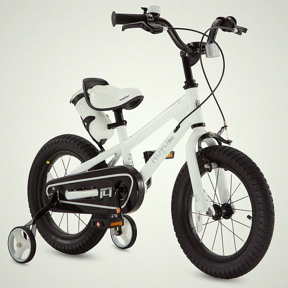 RoyalBaby Freestyle 16" Kids Bike w/ Dual Handbrakes & Training Wheels, White