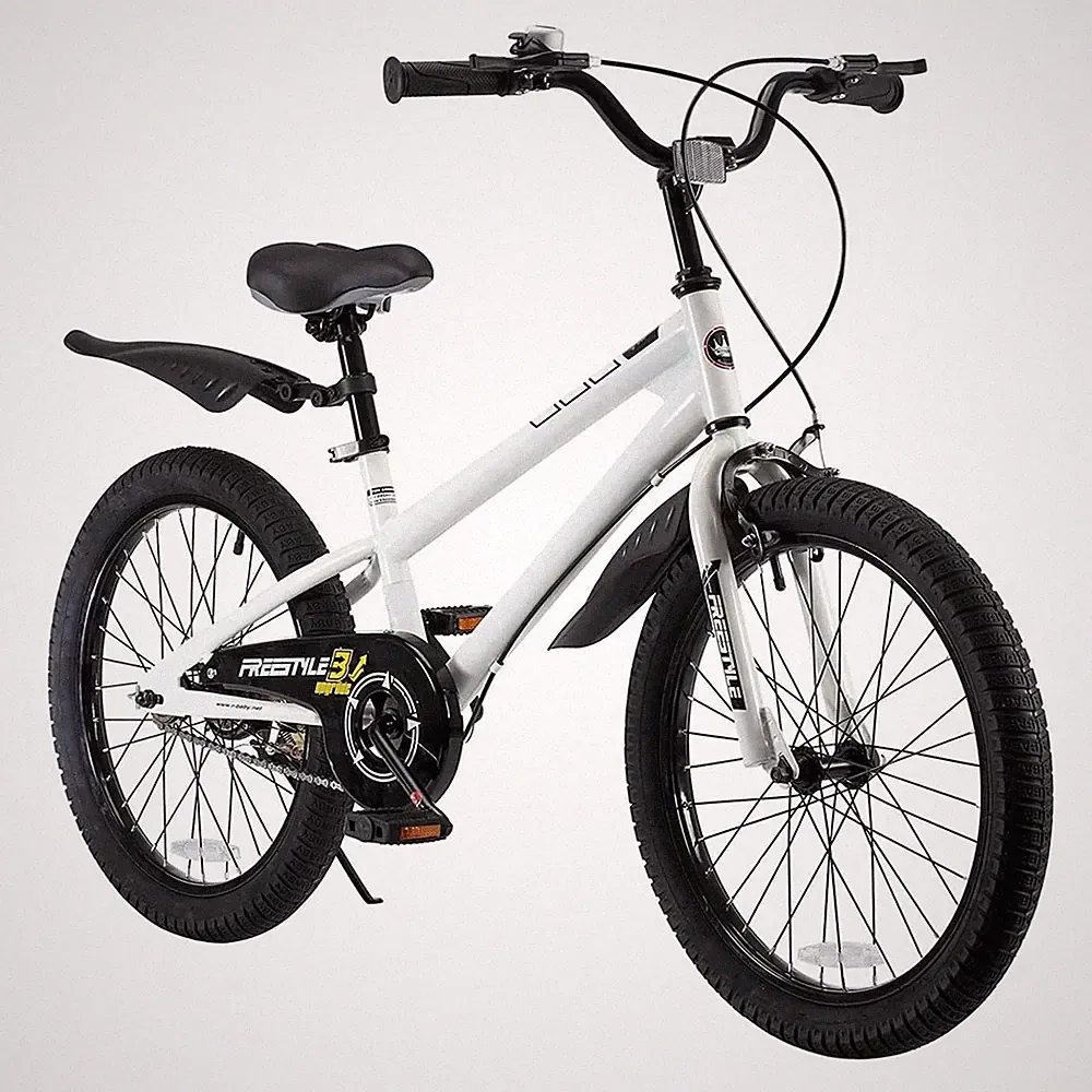RoyalBaby Freestyle 20 Inch Kids Bicycle with Kickstand and Water Bottle, White