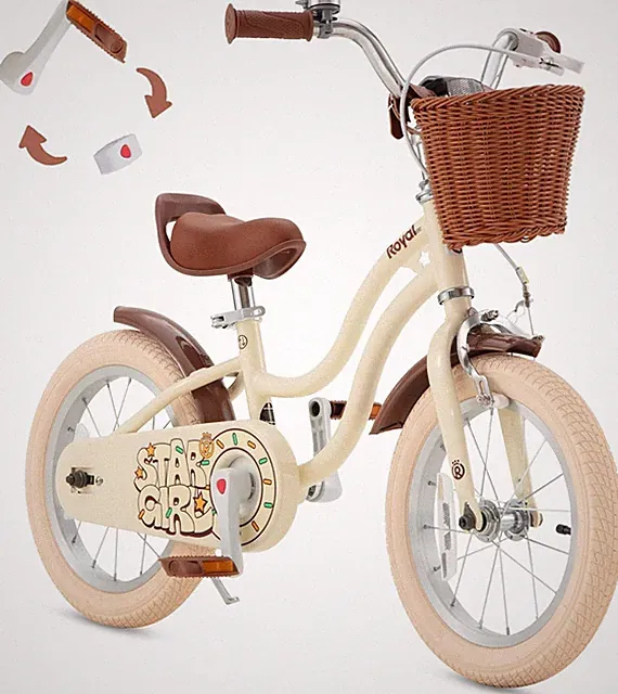RoyalBaby Girls Bike Stargirl EZ Kid Bike Balance and Pedal Bicycle w Basket 14"