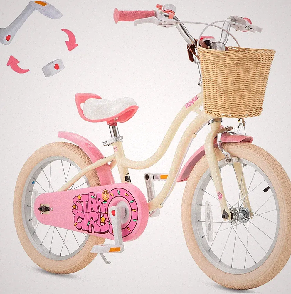 RoyalBaby Girls Bike Stargirl EZ Kid Bike Balance and Pedal Bicycle w Basket 16"