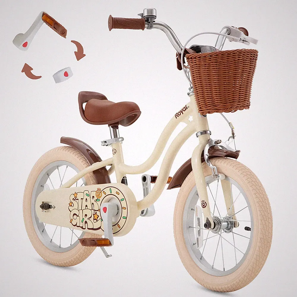 RoyalBaby RB14G-1CNZ Stargirl EZ Kids Bike Balance Pedal Bicycle 14 Inch Cream