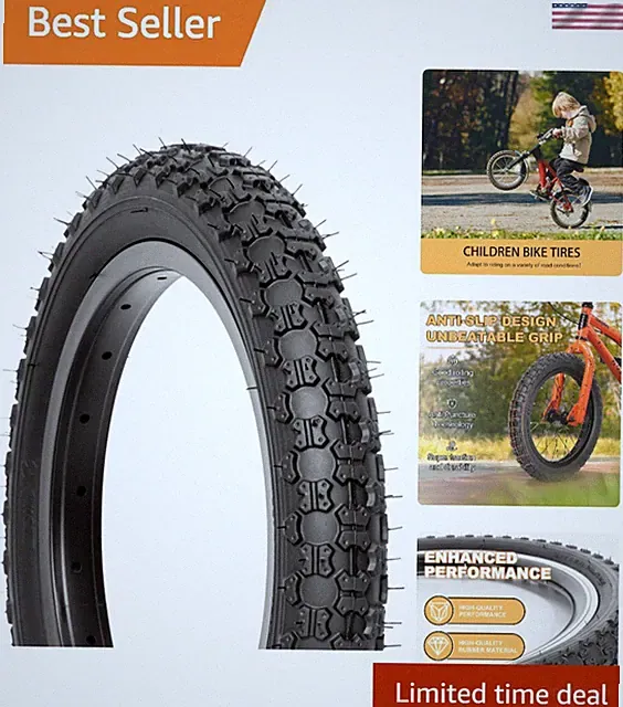 Wear-Resistant Kids Bike Tires - 2-Pack Folding Tires with Tubes & Levers